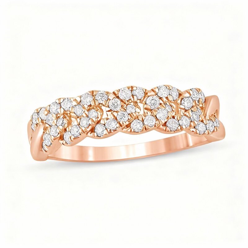 10K Rose Gold 3/8 CT Round Cut Diamond Custom Stackable Ring I Color I3 Clarity 3EX-1