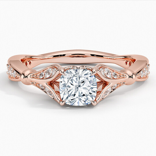 18-karatowe różowe złoto o masie 0,8 do 3,3 CT.T.W. Obrączka zaręczynowa z diamentami w szlifie poduszkowym, wykonana w laboratorium, z certyfikatem IGI