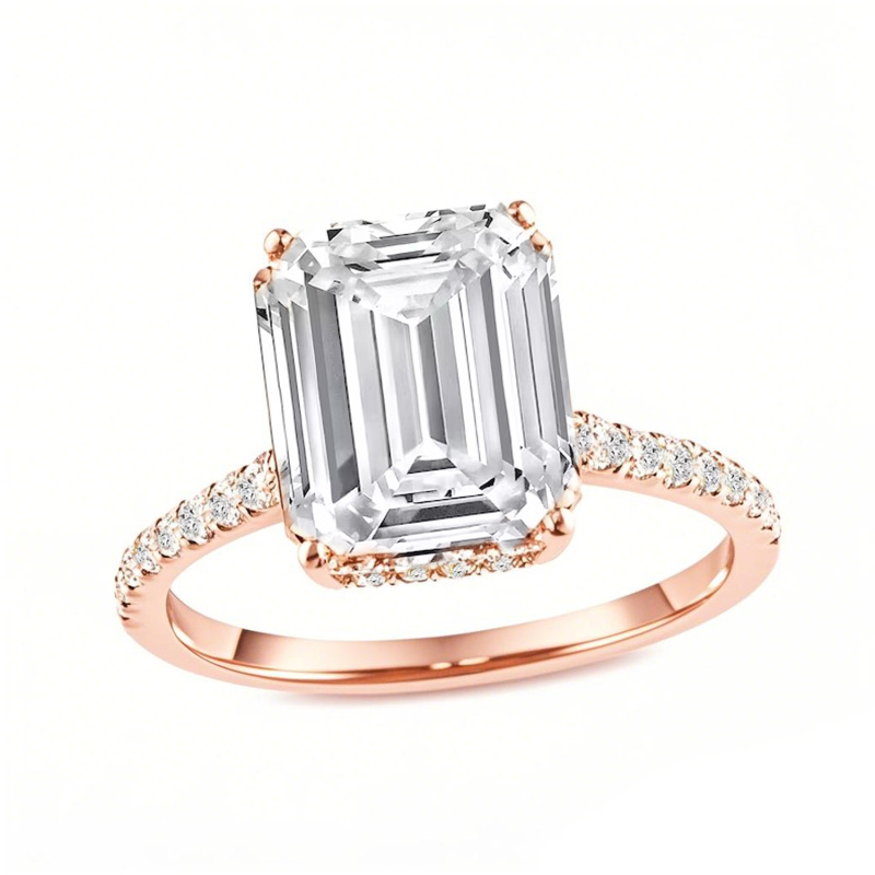 10K Rose Gold 0.83 to 3.33 CT.T.W. Emerald Cut Lab Created Diamond Engagement Band D-VVS1 IGI Certified-1