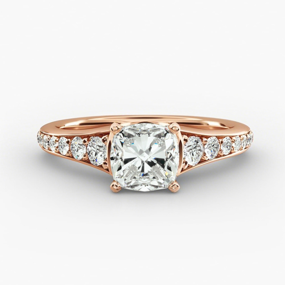 Ouro rosa 10K 0,83 a 3,33 CT.T.W. Anel de noivado com diamante de corte redondo, cor D, VVS-VS, clareza 3EX, certificado IGI-1