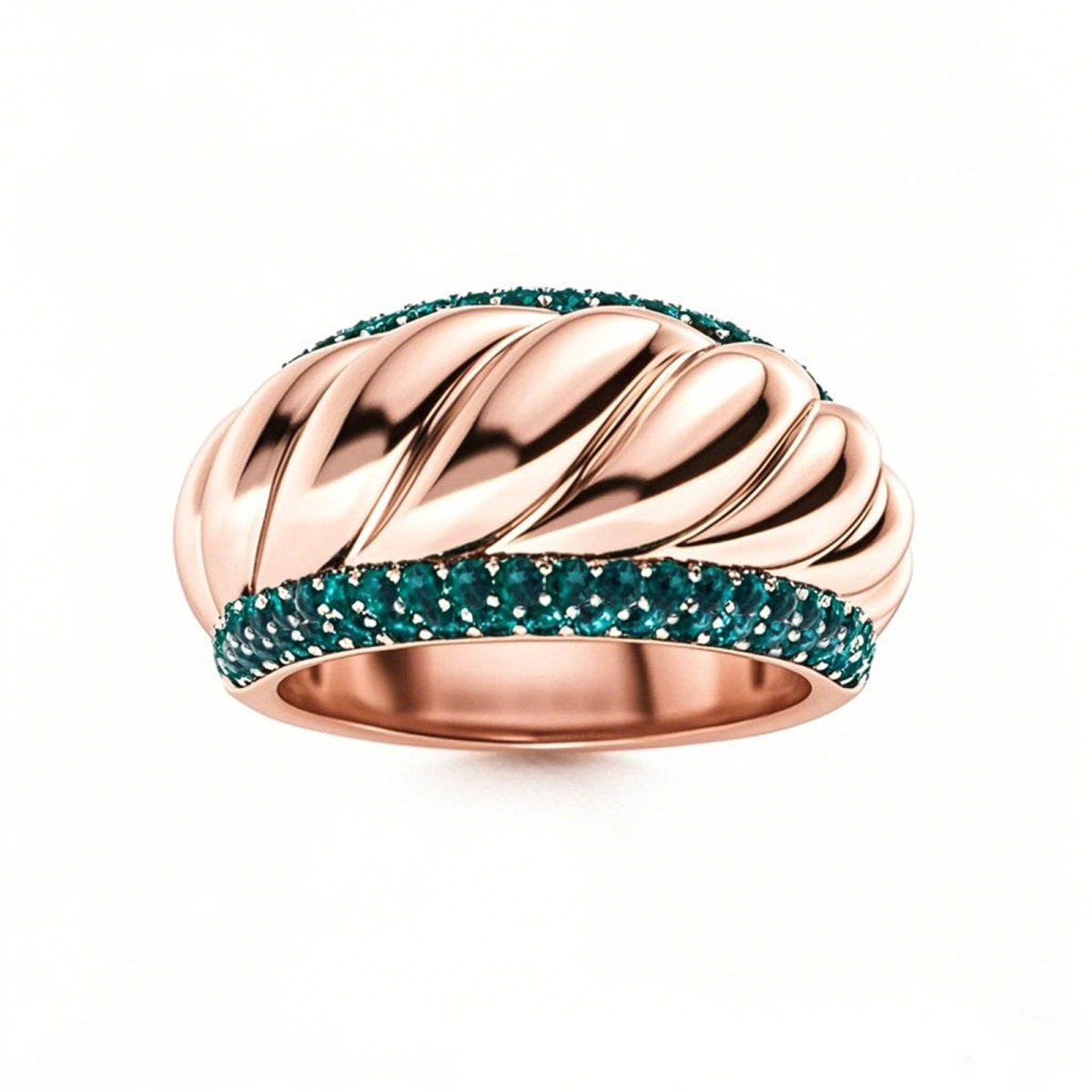 10K Rose Gold 0.89 CT.T.W. Lab Created Diamond Swirl-style Wedding Band for Men Blue Color VVS-VS Clarity-1
