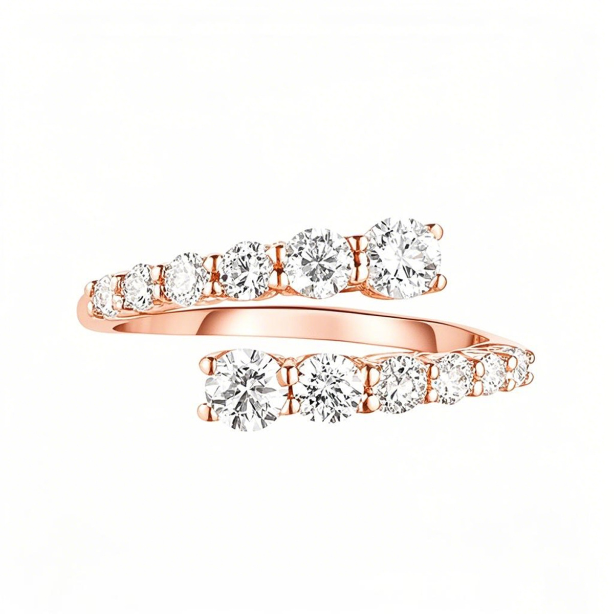 Anillo abierto personalizado de oro rosa de 18 quilates con 0,98 quilates de peso total y diamantes, color D, claridad VVS-VS-1