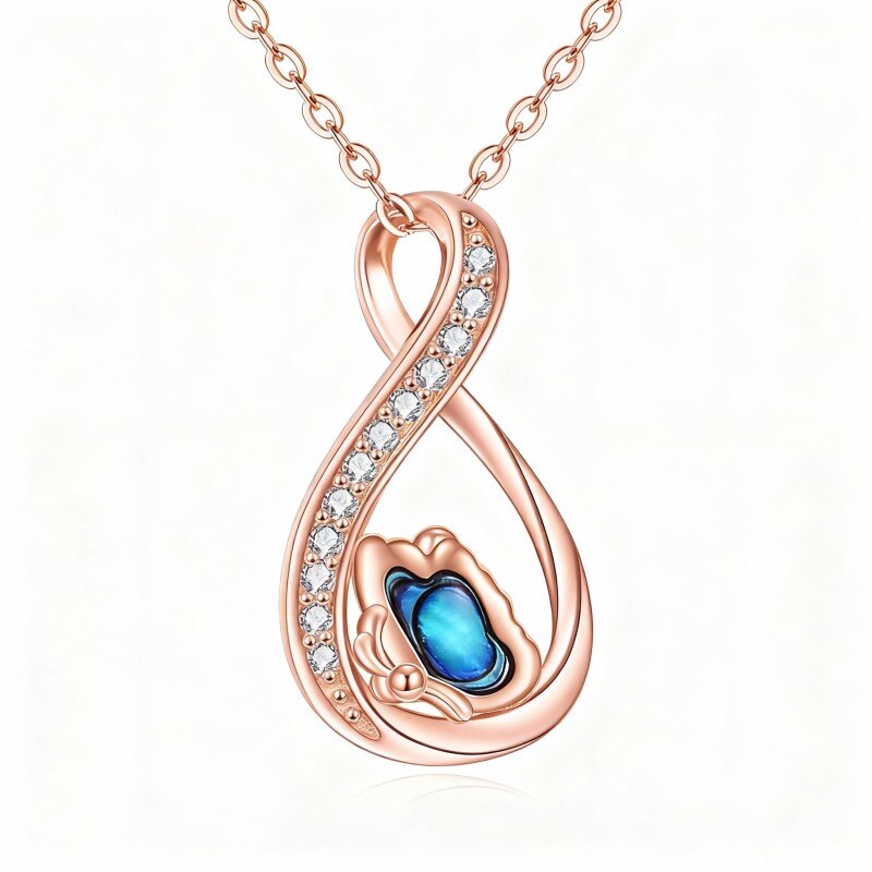 Halskette aus 18-karätigem Roségold mit Abalone-Muschel, Zirkonia und Schmetterlings- sowie Unendlichkeitssymbol-Anhänger-1