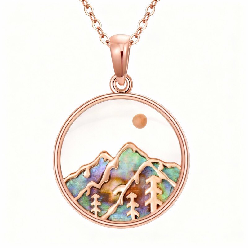 Halskette aus 10-karätigem Roségold mit Abalone-Muschel-Anhänger in Form von Bergen und Sonne-1