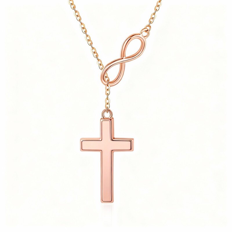 18Kローズゴールドアゲートクロス＆インフィニティシンボルペンダントネックレス-1
