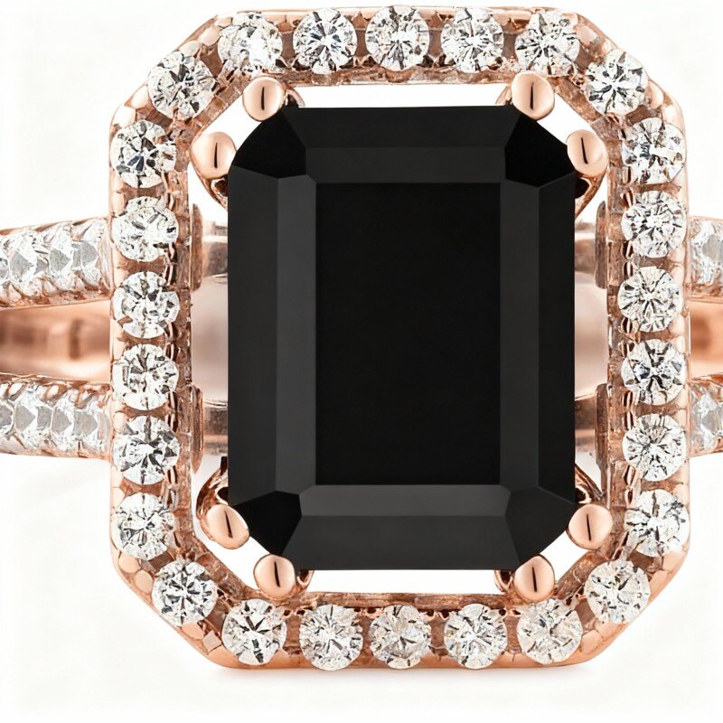 Anello di fidanzamento con incisione personalizzata in oro rosa 10K con agata e moissanite-20