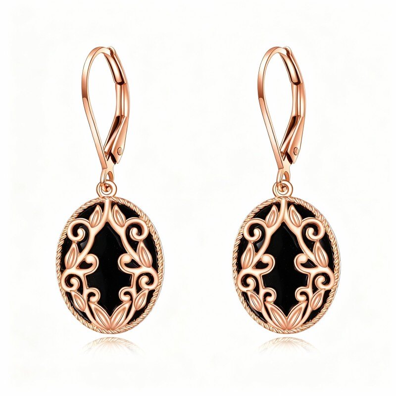 18K Rose Gold Agate Ouija Board Drop Earrings-1