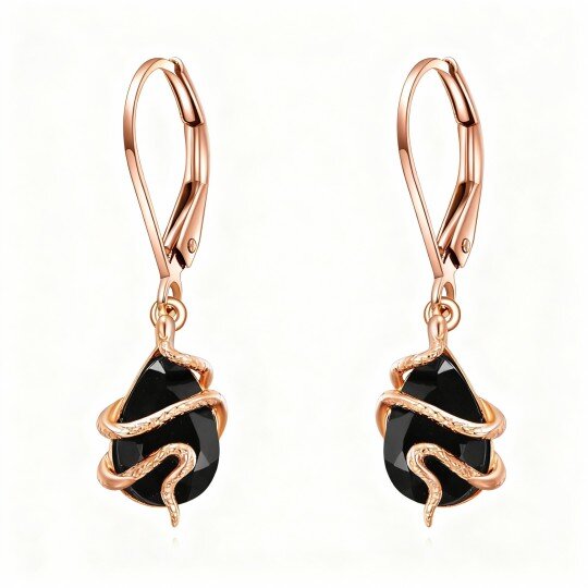 10K Rose Gold Agate Snake Drop Earrings
