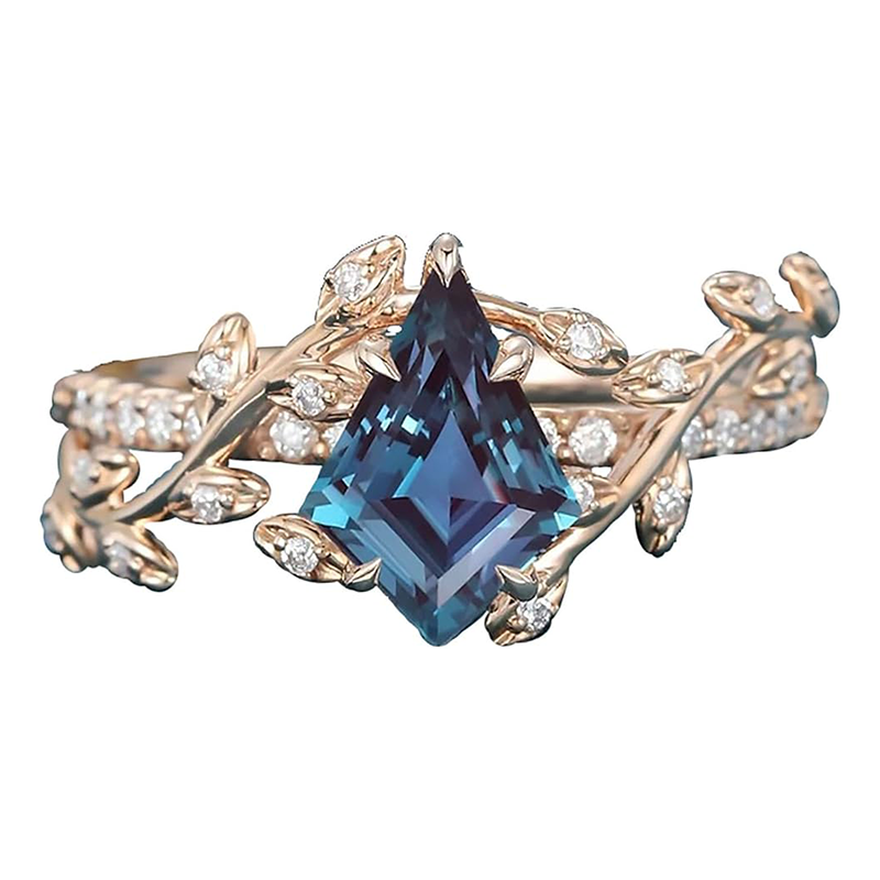 14Kローズゴールドアレキサンドライトとモアッサナイトのリング-1