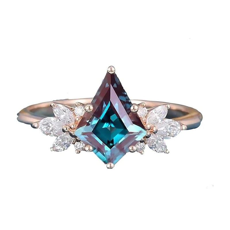 Bague en or rose 14 carats avec alexandrite et moissanite-1