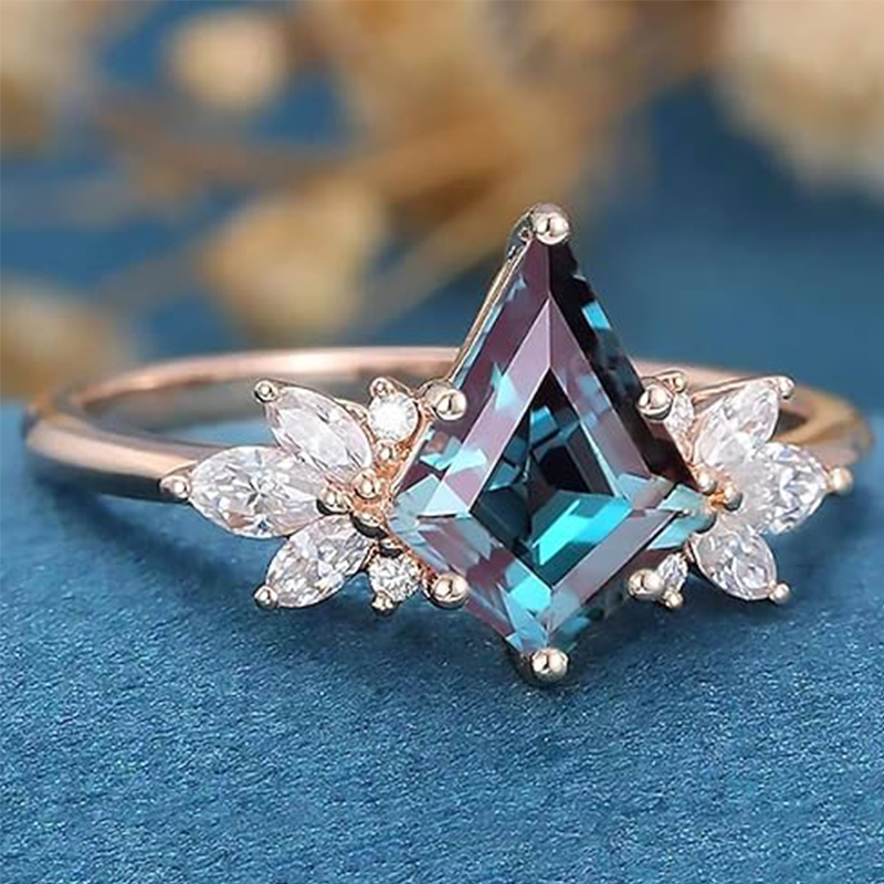 14K Rose Gold Alexandrite With Moissanite Ring-2