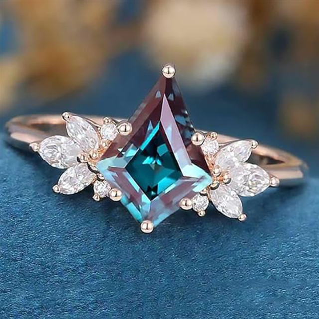 14K Różowe Złoto Aleksandryt Z Pierścionkiem Moissanite-3