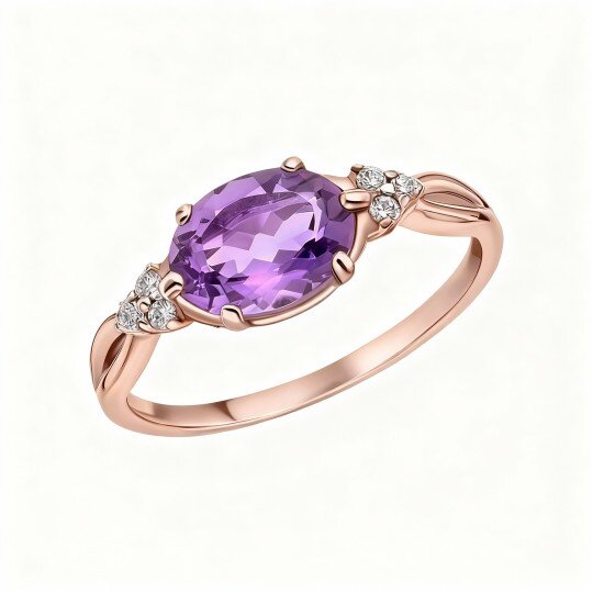 10K Rose Gold Amethyst & Moissanite Wedding Ring