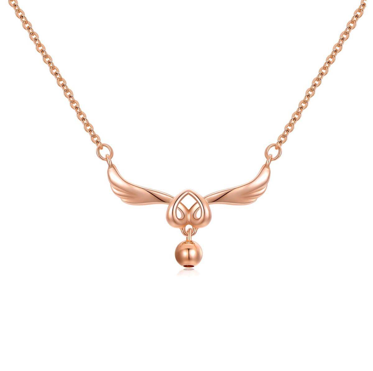 10K Rose Gold Angel Wing & Heart Pendant Necklace-1