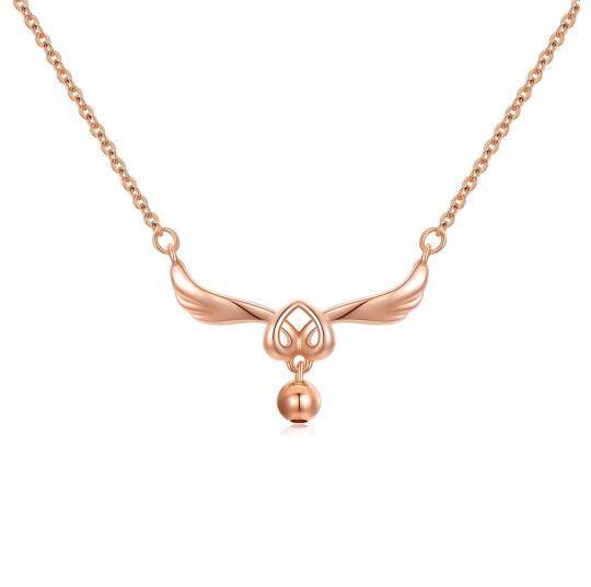 Collier en or rose 18K avec aile d'ange et pendentif en forme de coeur