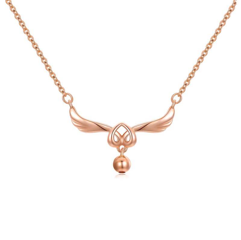 10K Rose Gold Angel Wing & Heart Pendant Necklace-1