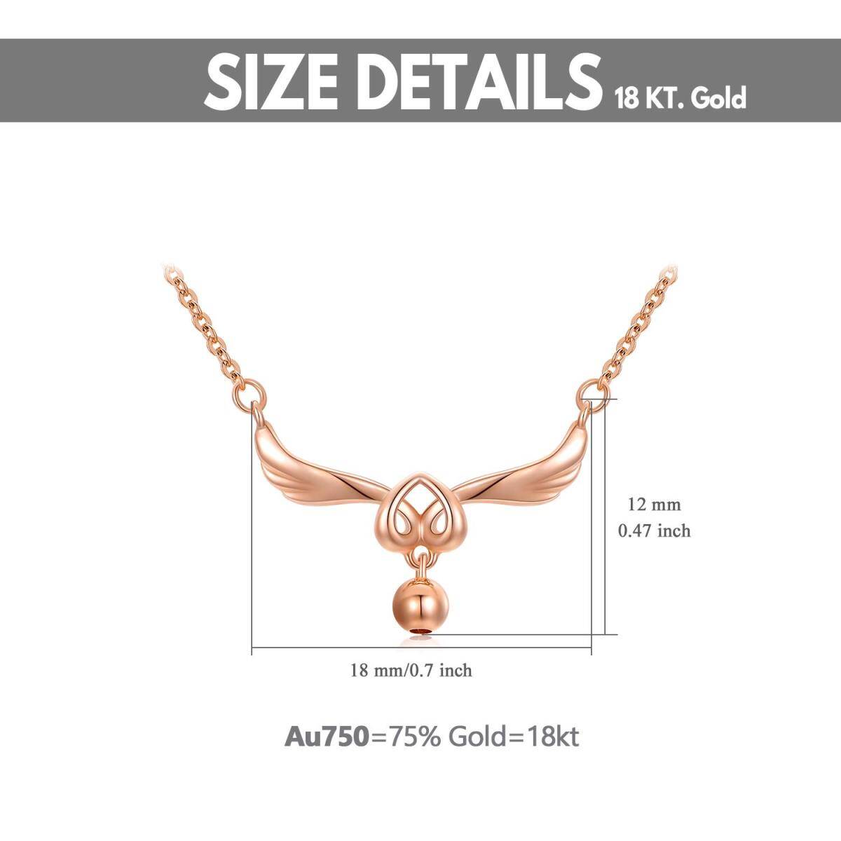 Collier en or rose 18K avec aile d'ange et pendentif en forme de coeur-4