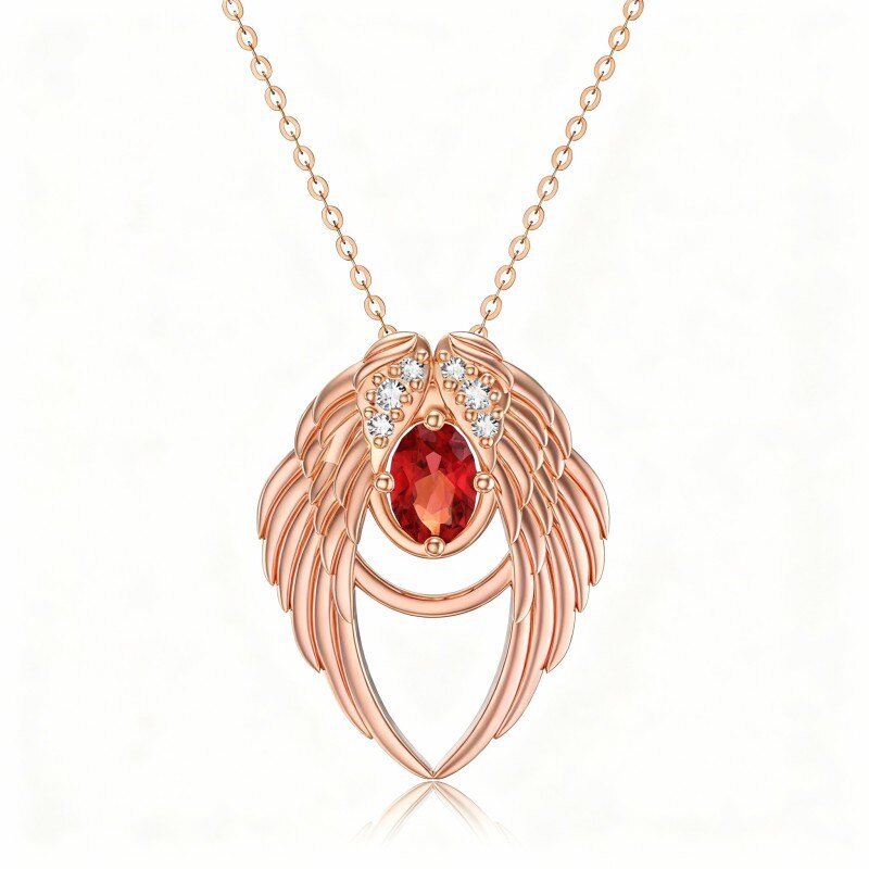 14K Rose Gold Cubic Zirconia Angel Wing Pendant Necklace-1