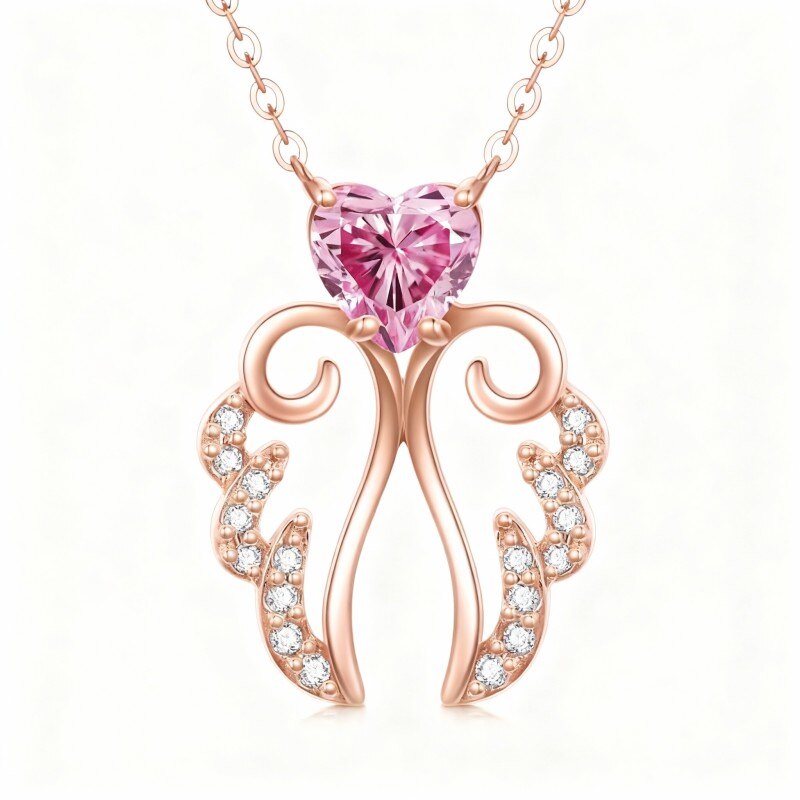 Collar con colgante de ala de ángel de oro rosa de 14 quilates y circonitas cúbicas-1