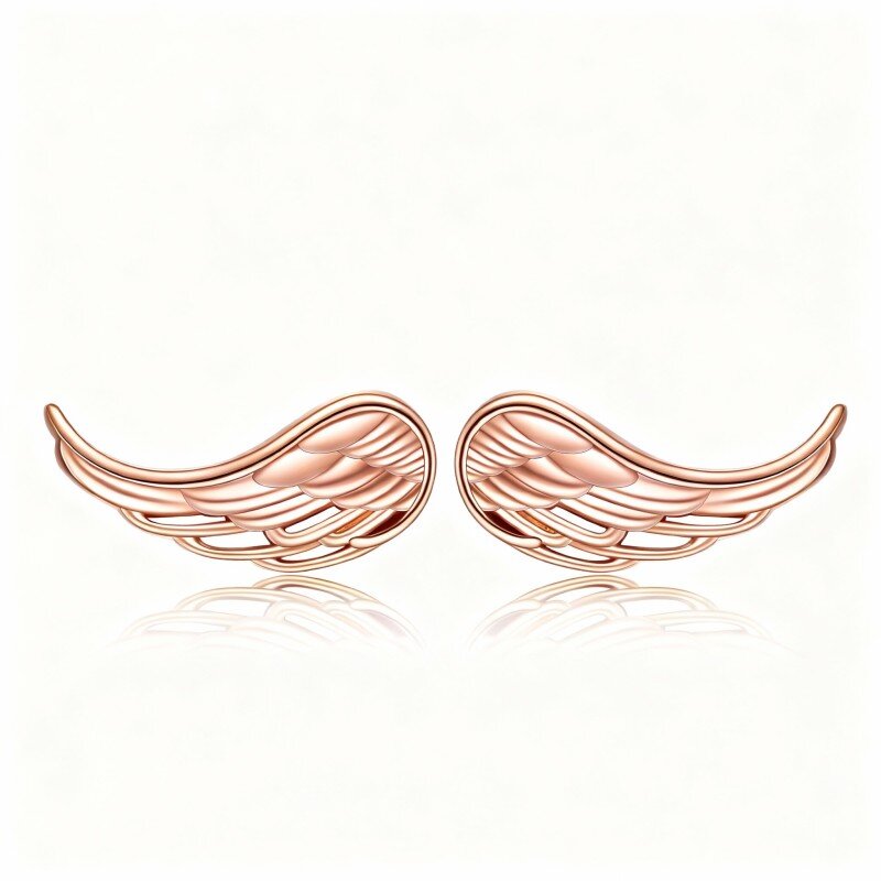 Pendientes de botón con forma de ala de ángel en oro rosa de 14 quilates-1