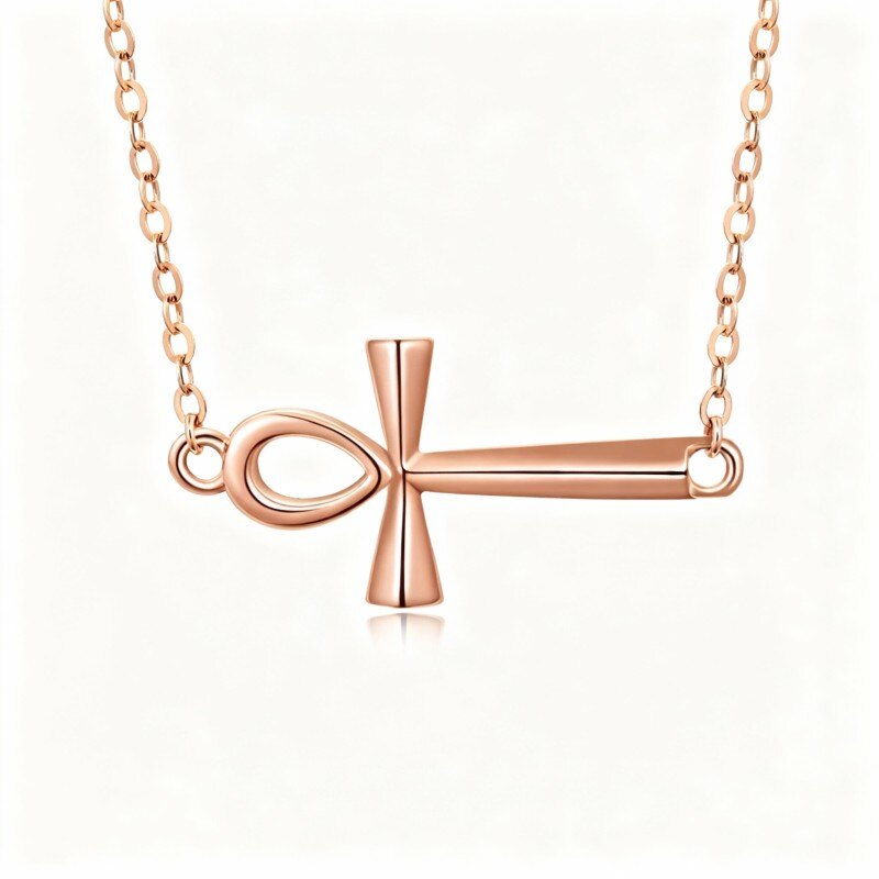 Collier pendentif Ankh et croix en or rose 18 carats-1