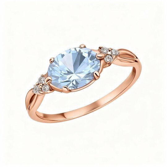 10K Rose Gold Aquamarine & Moissanite Engagement Ring