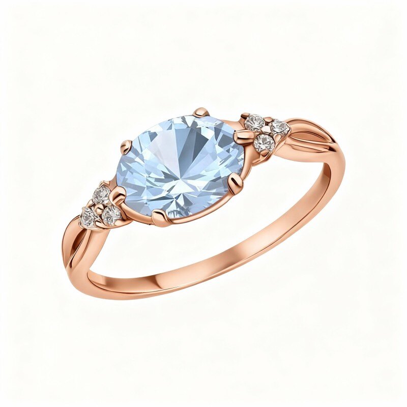 10K Rose Gold Aquamarine & Moissanite Engagement Ring-2