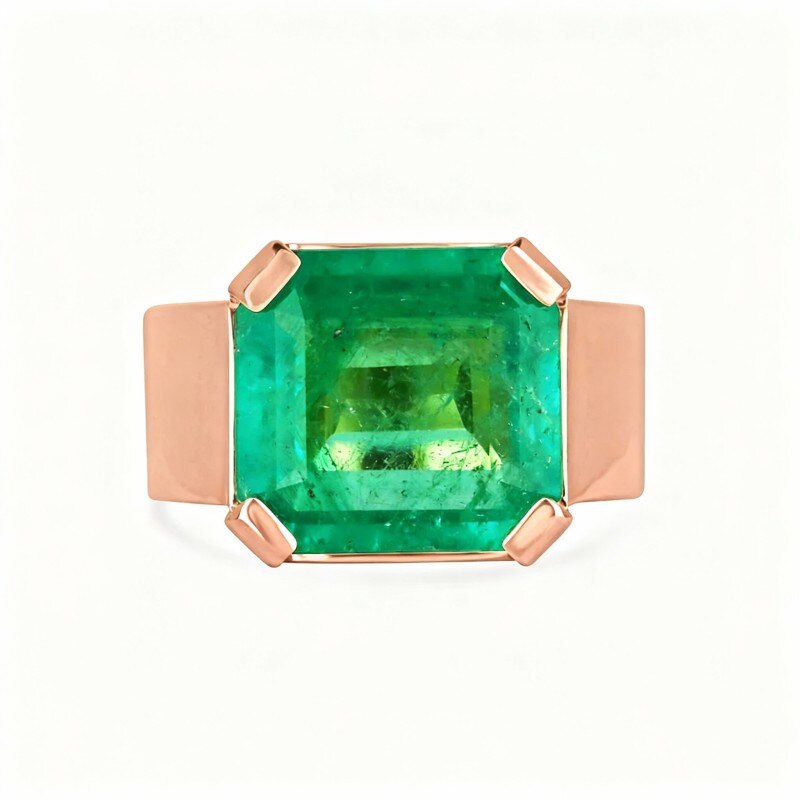 Pierścionek zaręczynowy z 14-karatowego różowego złota z szlifem Asscher i szmaragdem dla mężczyzn-1
