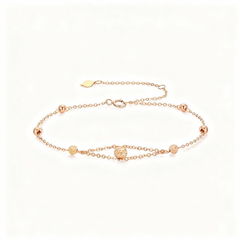 سوار من الذهب الوردي عيار 10 قيراط مصنوع من خرز معدني مزين بكرات وخرز-1