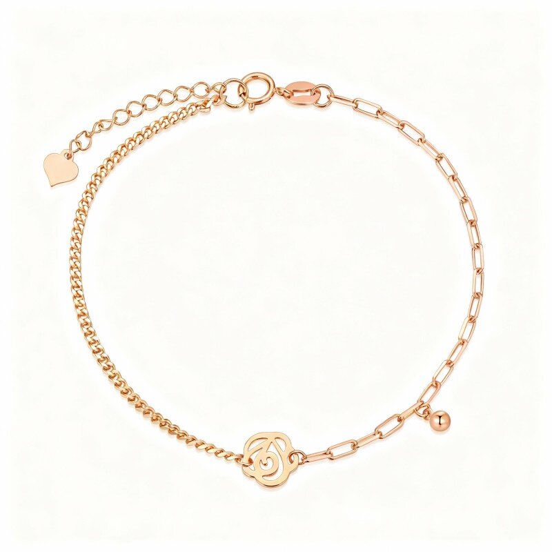 18K Rose Gold Rose & Ball Charm Bracelet-1
