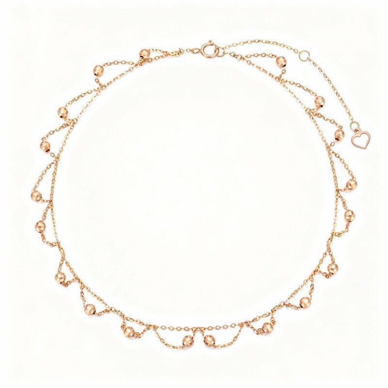 Tornozeleira com pendente de bola multicamadas em ouro rosa 10K-1