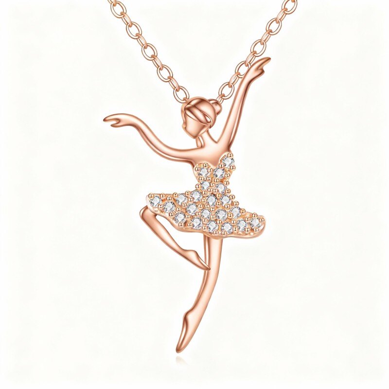 Naszyjnik z 18-karatowego różowego złota z cyrkonią sześcienną i tancerką baletową-1