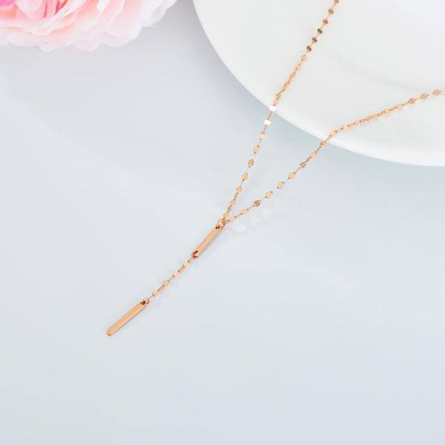 Colar em Y ajustável com barra em ouro rosa de 18K-4