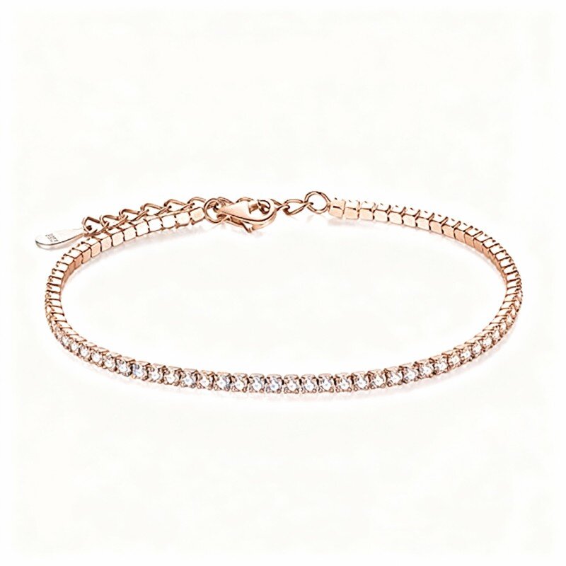 10K Rose Gold Cubic Zirconia Bar & Bead Single Chain Anklet-1