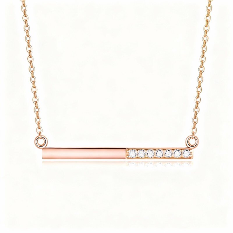 Collana con barra in oro rosa 14 carati e zirconi cubici-1