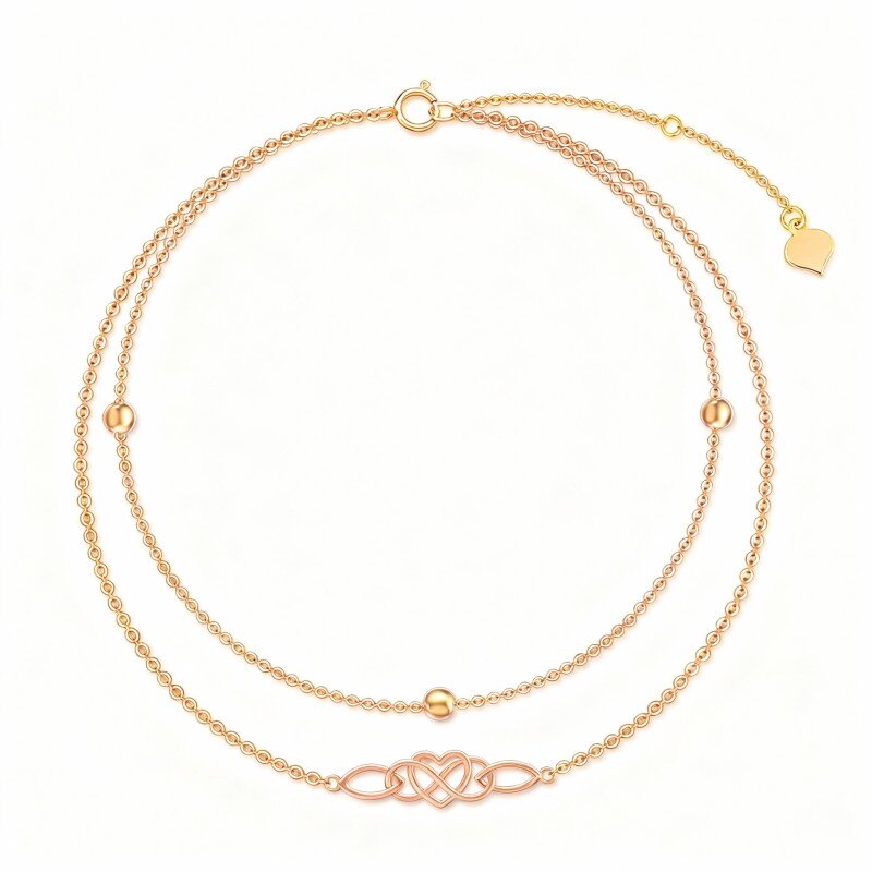 خلخال متعدد الطبقات من الذهب الوردي عيار 10 قيراط، مزين بعقدة سلتيك وقلب-1