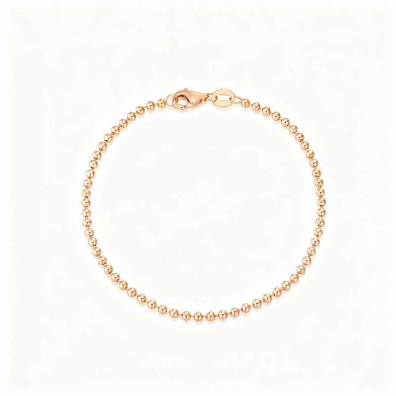 Pulsera de cadena de cuentas de oro rosa de 14 quilates-1