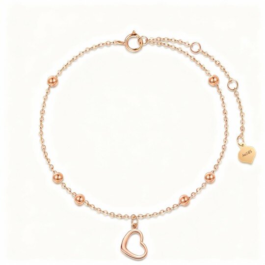 10K Rose Gold Bead & Heart Charm Bracelet