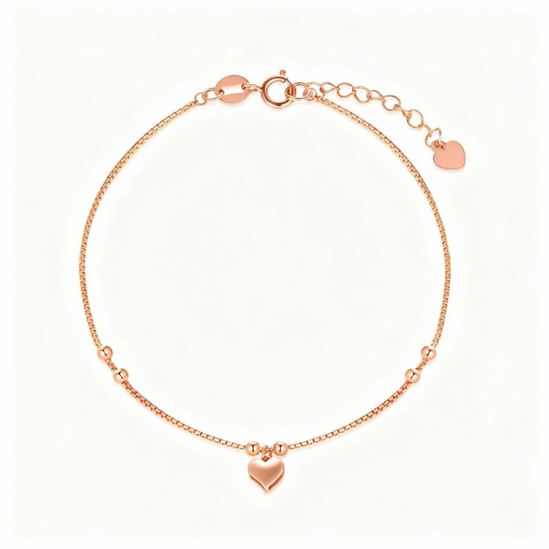 Pulsera de oro rosa de 14 quilates con cuentas y dije de corazón-1