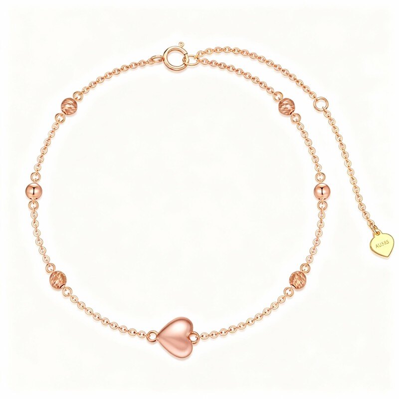 14K Rose Gold Bead & Heart Charm Bracelet-1