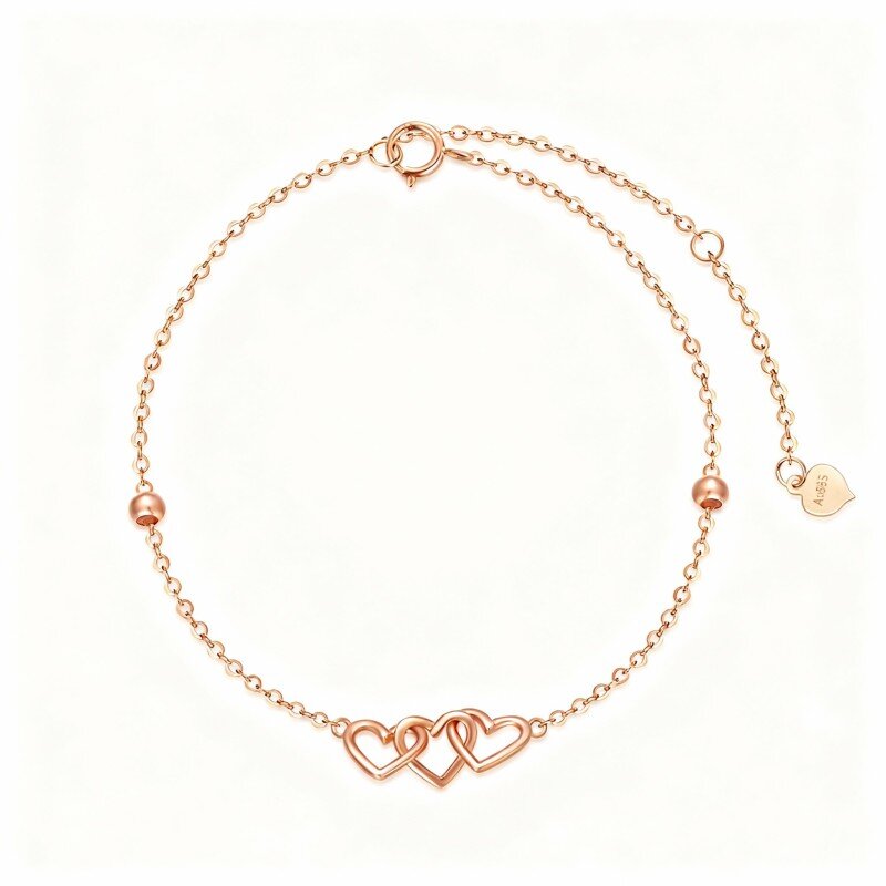 سوار من الذهب الوردي عيار 10 قيراط مزين بحبة وقلب مع سحر القلب-1
