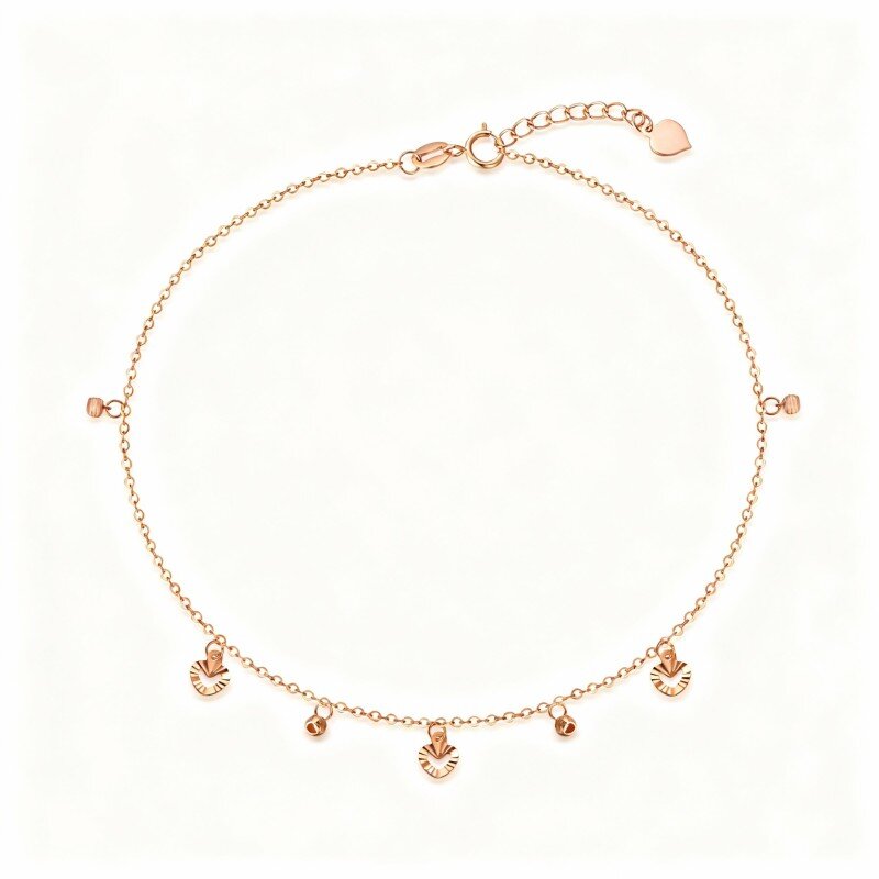 14K Rose Gold Bead & Heart Single Layer Charm Anklet-1