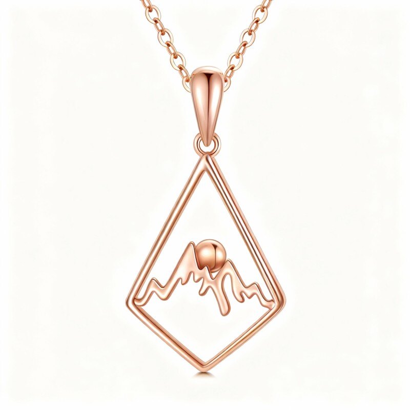 18K Rose Gold Bead & Mountains Pendant Necklace-1