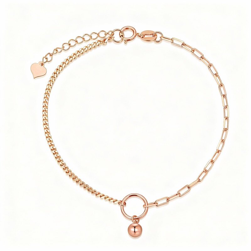 Pulseira com pendente de contas e clipe de papel em ouro rosa 14K-1