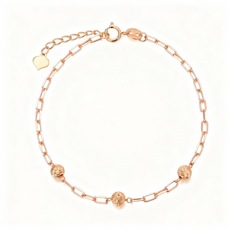 14K Rose Gold Bead & Paper Clip Metal Beads Bracelet-1