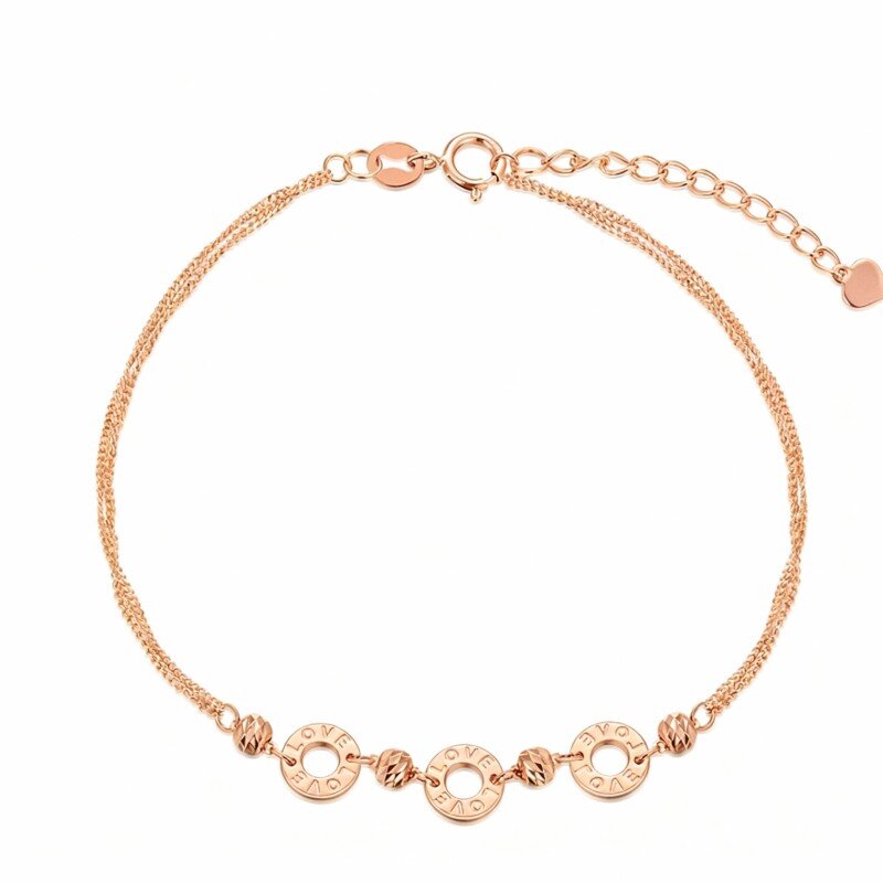 14K Rose Gold Bead & Round Charm Bracelet-1