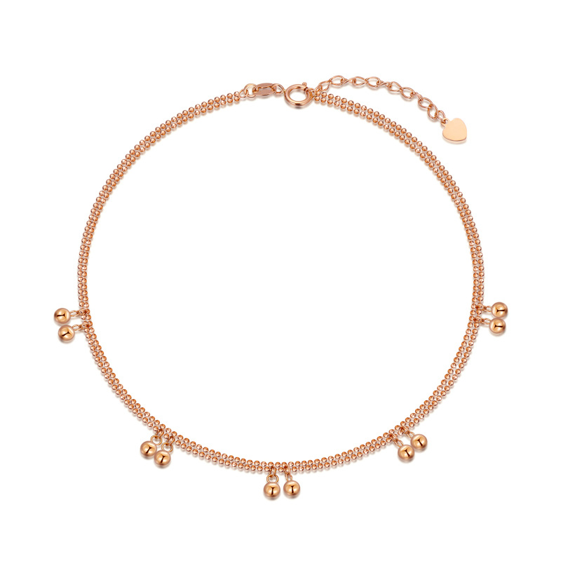 10K Rose Gold Bead Single Layer Anklet-1