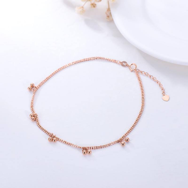 10K Rose Gold Bead Single Layer Anklet-3