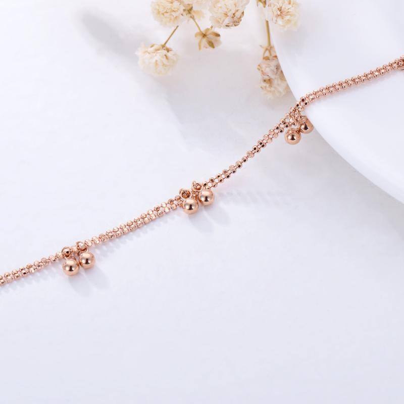 18K Rose Gold Bead Single Layer Anklet-4