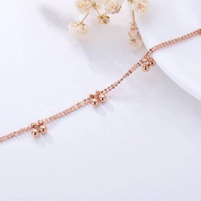 18K Rose Gold Bead Single Layer Anklet-4